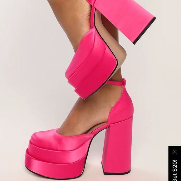 Steve Madden Charlize Pink Satin Double Platform Ankle Strap Pumps - Picture 2 of 11